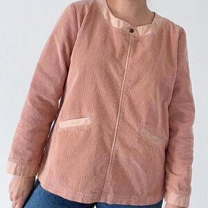Orvis Peach Pink Corduroy Pullover Front Pocket Long Sleeve Top